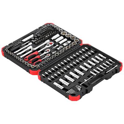 An open tool case with various spanners and socket wrenches, arranged in compartments for easy use.