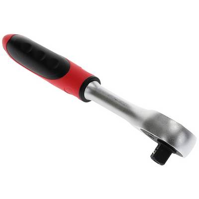 An adjustable ratchet spanner with a red and black handle, shown against a white background.