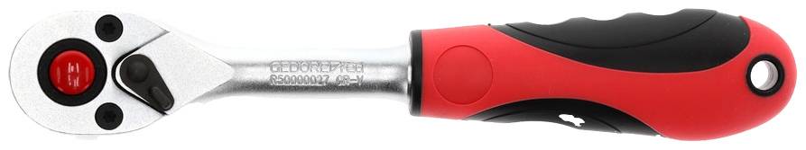Ratchet with red and black handle, suitable for mechanical work.