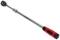 A torque wrench with a red handle, silver shaft and black ratchet. Suitable for precisely tightening screws.