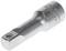 Metallic socket adapter with square drive and hexagonal connection, used for tool extensions.