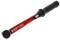 Red torque wrench with scale and black handle, suitable for precise tightening of screws in technical applications.