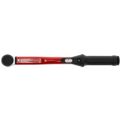 Red torque wrench with black handle, scale in the centre. Suitable for precise tightening torques during mechanical work.