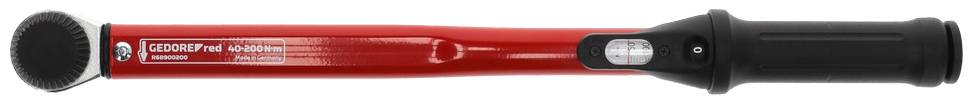 A torque wrench with a red handle and black end, suitable for precisely tightening screws and bolts in mechanical applications.