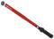 Red torque wrench with black handle and measurement scale for precise tightening of screws.