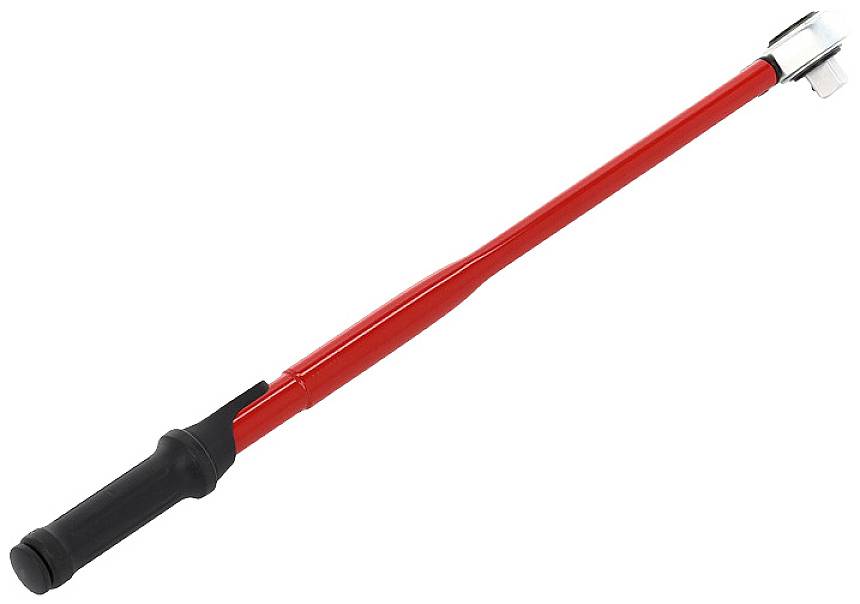 Ratchet spanner with a red handle and black handle end, used for tightening screws.