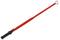 A red torque wrench with a black handle and silver head, set against a white background. A tool for controlling torque.