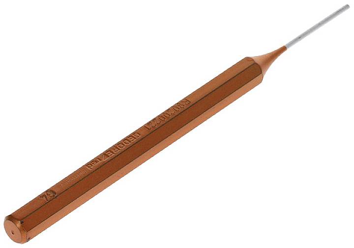 An orange tool with a long, thin rod at the end, most likely a precision tool or measuring instrument.