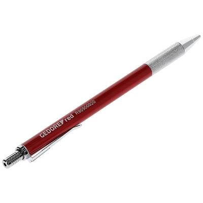 Red ballpoint pen with silver tip and clip, manufactured by 'GEDORE red'.