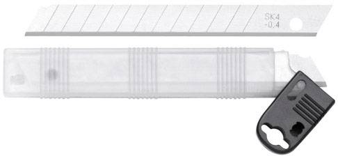 Replacement blades for a precision knife, depicted in a transparent packaging with a black plastic end.