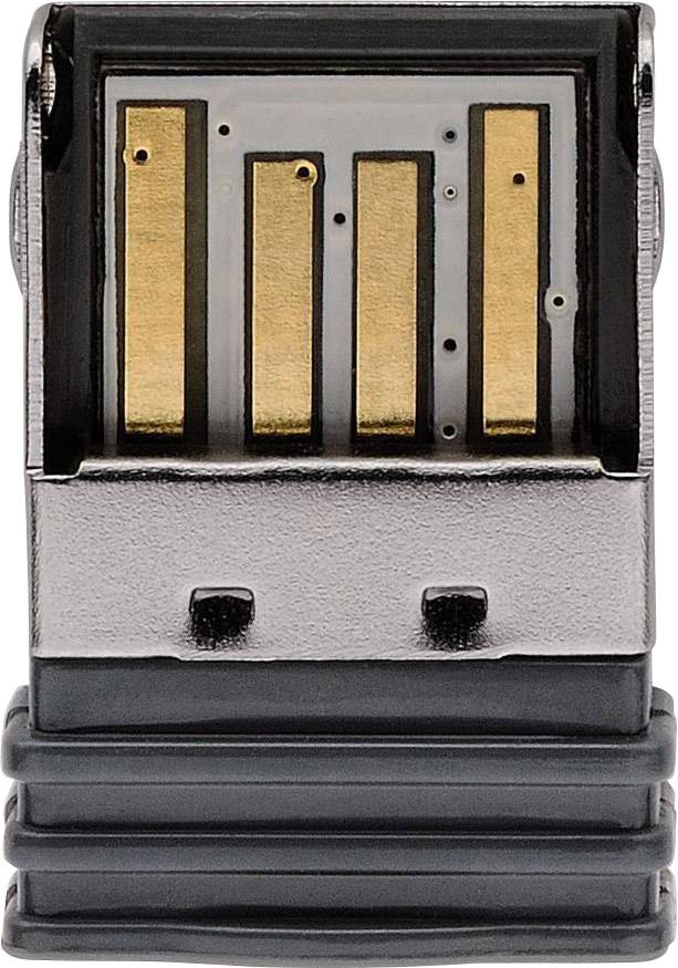 A close-up of a USB connector with four visible golden contacts used for data transfer and power supply.