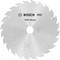 Circular saw blade with brand name 'Bosch', 'Pro Wood'. Suitable for wood. Max. revolutions: 9,500/min. 24 teeth, diameter 216 mm.
