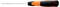Flathead screwdriver with orange-and-black handle and metal shaft, shown horizontally on a white background.