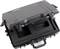 A black, open hard-shell case with moulded foam interior, suitable for secure storage or transportation of sensitive equipment.