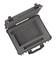 Black, open hard-shell case with foam lining; empty. Suitable for securely transporting delicate items.