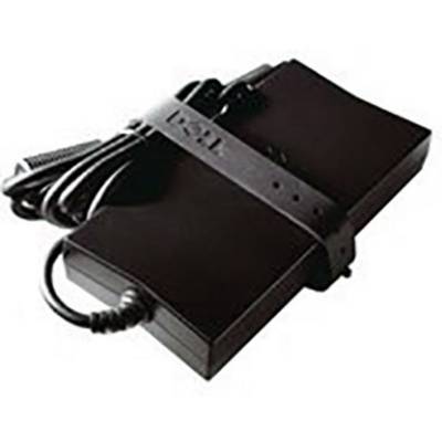 Black laptop power adapter with cable tie.