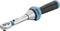 Torque wrench with blue rubber grip and adjustable scale for measuring torque, suitable for precise screw work.