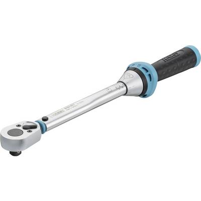 Torque wrench with a blue-black handle, silver body, and adjustment wheel. Used for precisely tightening screws and nuts.