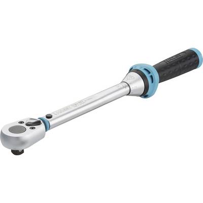 Torque wrench with a black handle and blue ring, silver shaft, for precise tightening control of screws and nuts.
