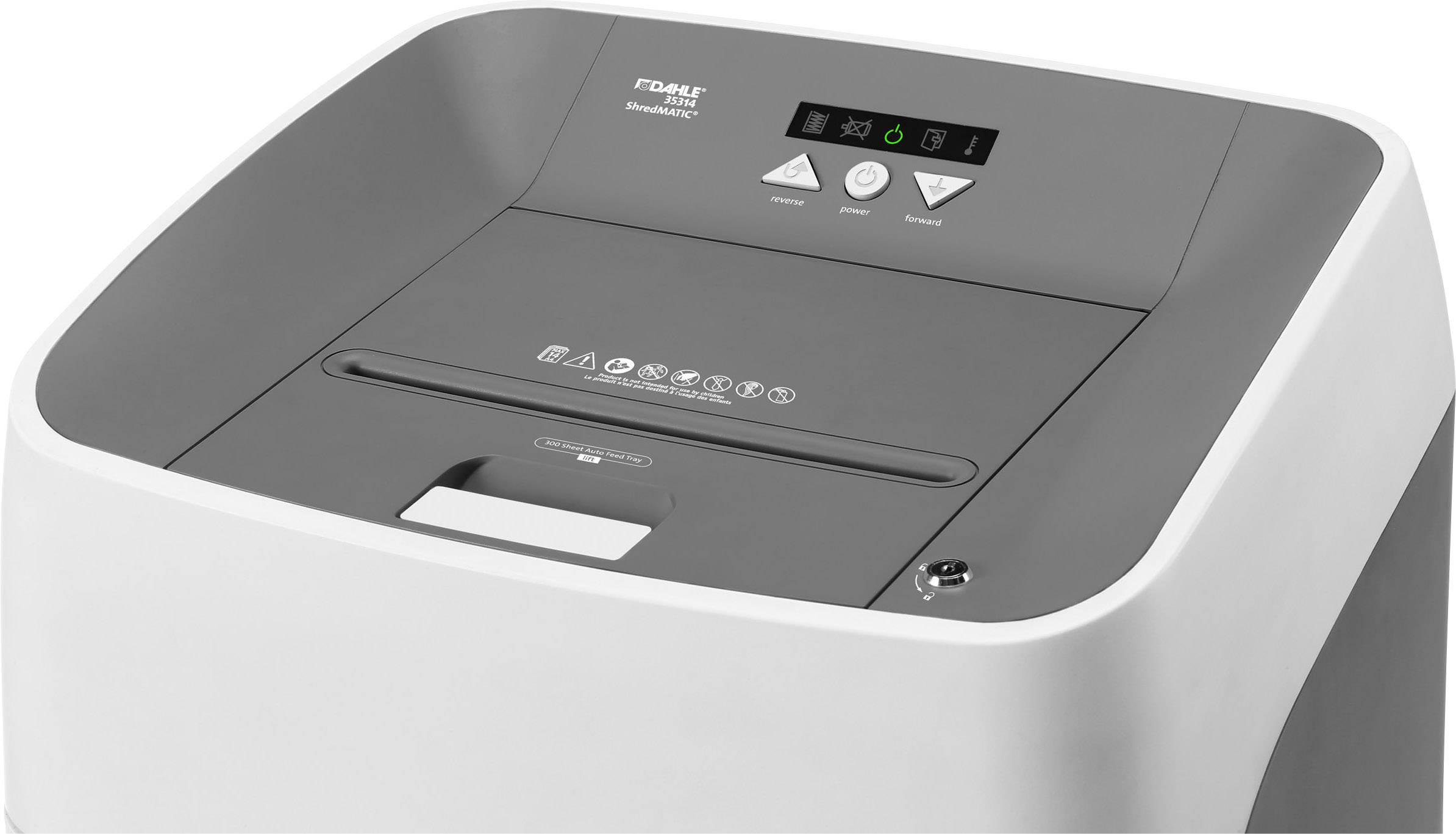 A modern document shredder with a digital display and control buttons. Suitable for offices to securely destroy documents.
