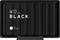 External WD hard drive 'WD_BLACK D10', black in colour, rectangular with logo and model number on the front.