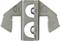 Metal piece with tooth structure, stamped with 'B1', marked for cable sizes 16 mm² and 25 mm², for use in electrical connections.