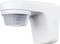 Wall-mounted white motion sensor with a rounded design. Primarily used for automatic lighting control.
