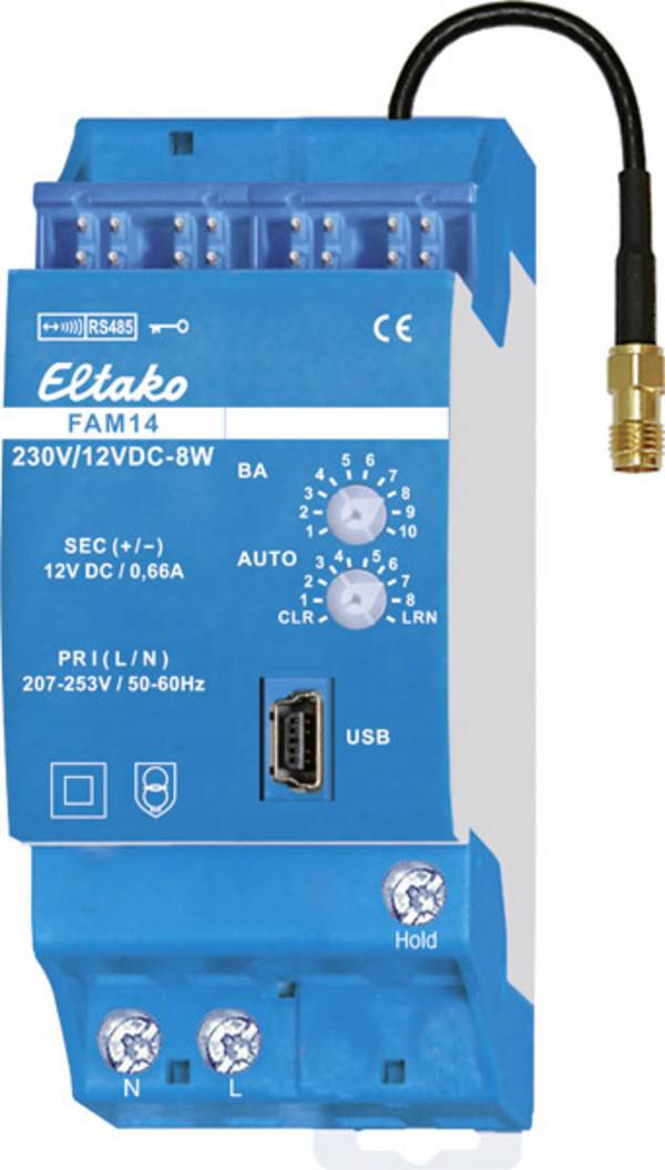 FAM14 Eltako Wireless Antenna module    DIN rail  Max. range (open field) 30 m
