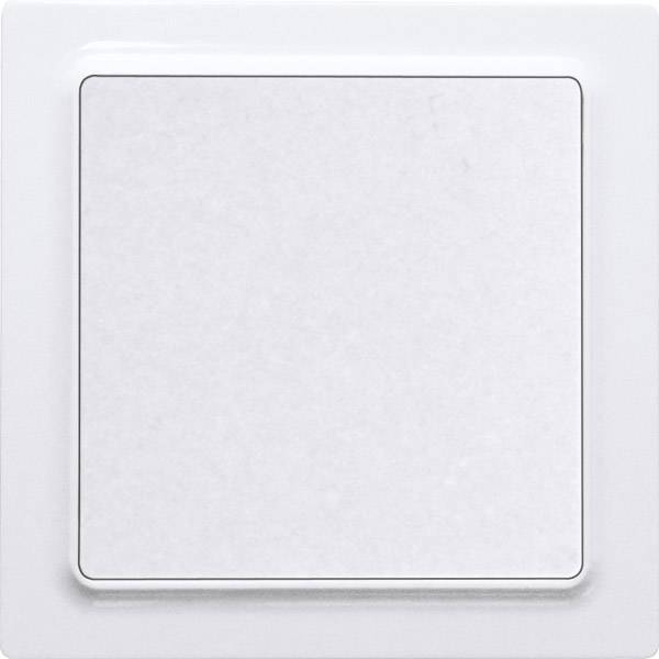 A white light switch in a square shape on a white wall, untouched.