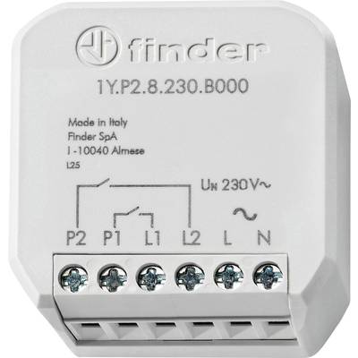 White electrical relay 'Finder 1Y.P2.8.230.B000' with terminals P1, P2, L1, L2, L, N, designed for 230V.