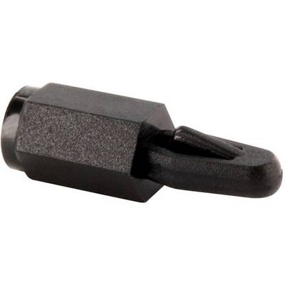 A black, hexagonal magnet with a hook that can be used for hanging items.