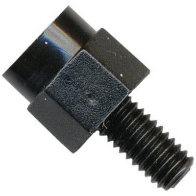 A black metal threaded bolt with a cylindrical head and square neck, commonly used in mechanical engineering applications.