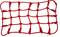 Red elastic luggage net with multiple hooks around the edges for securing items.