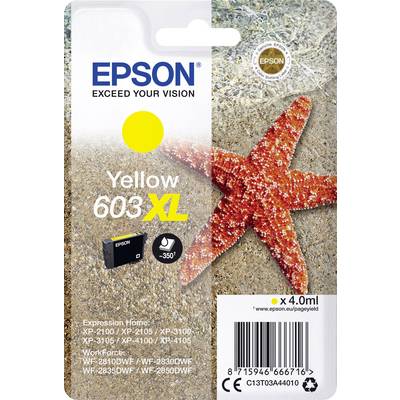 'Epson 603 XL Yellow Ink Cartridge. For XP-2100, XP-3100, WF-2830DWF models. Contains 4.0 ml. Covers over 350 pages.'