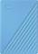 External hard drive in a blue housing with diagonal lines and 'WD' logo in the top left corner.
