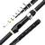 Black carbon fibre fishing rod with silver details and multiple guide rings.