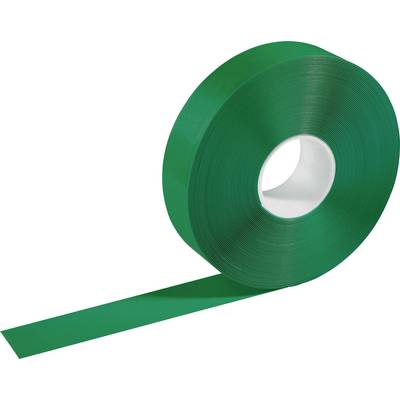 A roll of green sticky tape with the end unravelled.