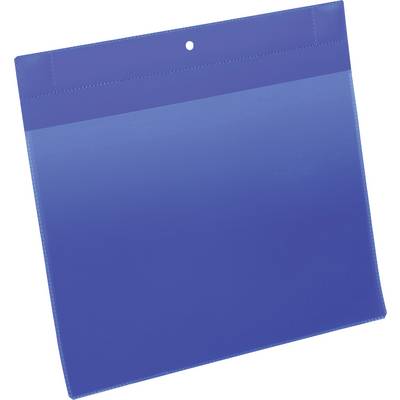 A blue transparent plastic folder with heat-sealed edges and perforations for filing or hanging.