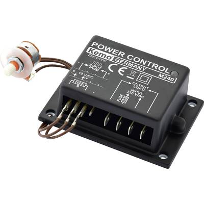 Black electrical control unit with 'Power Control' inscription, connections and cables. Contains technical specifications and brand name.