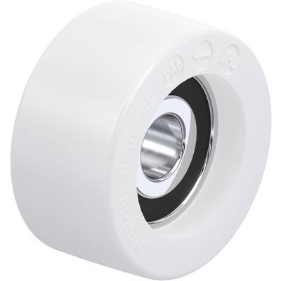 White roller with silver ball bearing, labelled 'PA6' and 'TPU', suitable for technical applications.