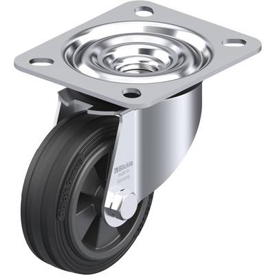 Metal and plastic castor, swivel-mounted. Frequently used on furniture or equipment to enable mobility.