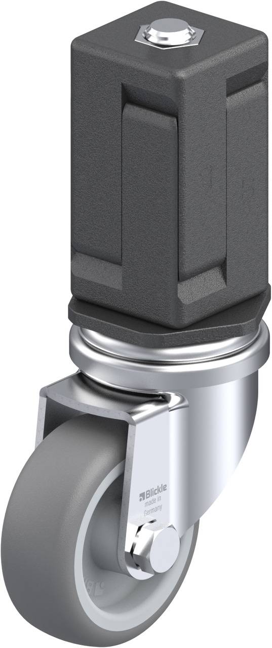 Swivel castor with grey wheel and metal mounting bracket, suitable for furniture or industrial applications.