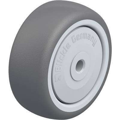 Grey rubber wheel with white plastic core, suitable for furniture or machinery. 'Blickle Germany' text is embossed on the side.