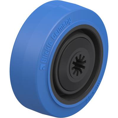 A blue wheel with a black central bearing, on which 'Blickle Germany' is written.