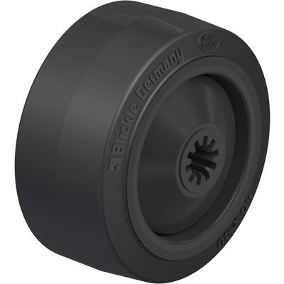 Black plastic wheel with 'Blickle Germany' marking on the side. Curved spokes and central connection for axle adjustment.