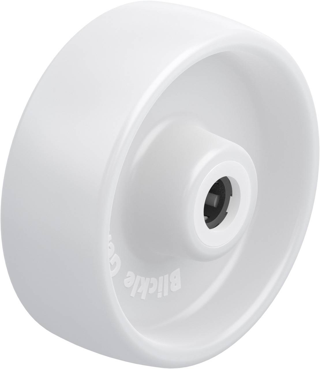 White plastic roller with a metal centre section, suitable for furniture or small appliances.