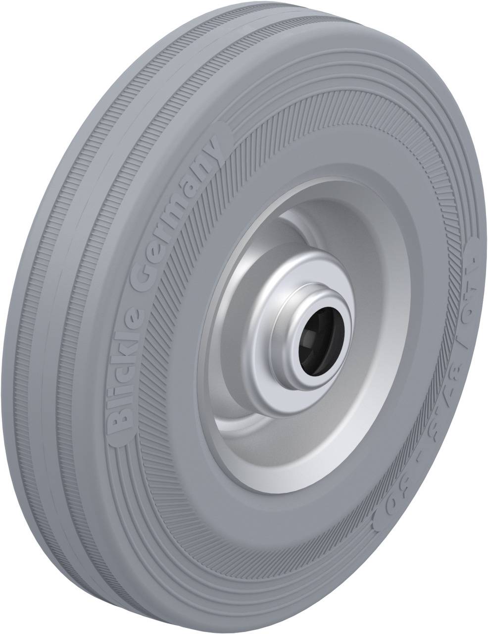 A grey wheel made of rubber and metal, likely a spare wheel or a castor wheel for machinery or vehicles.