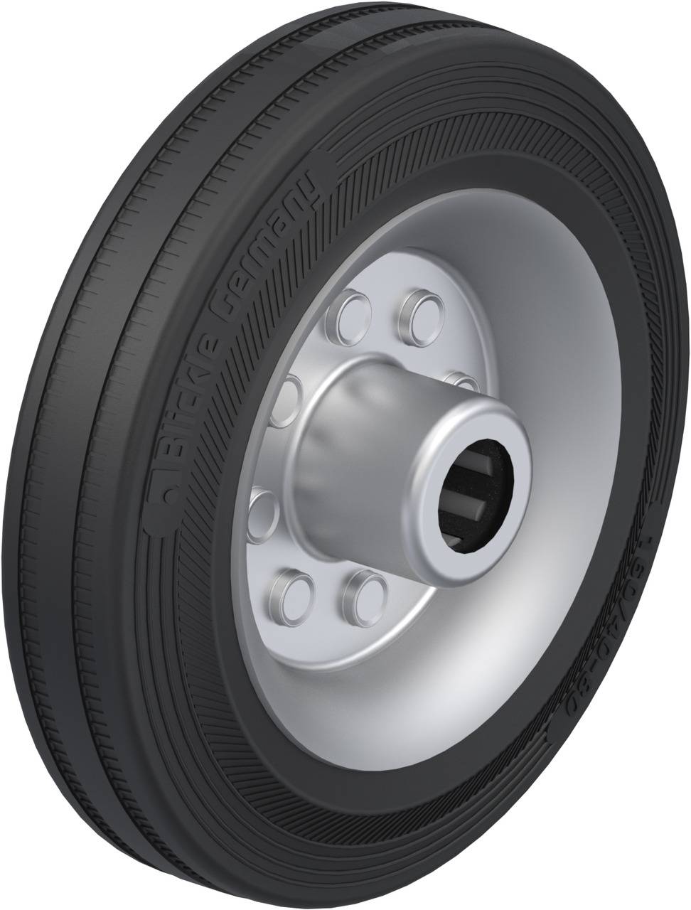 Black wheel with a silver rim and five bolt holes. The inscription 'Made in Germany' is visible on the tyre surface.