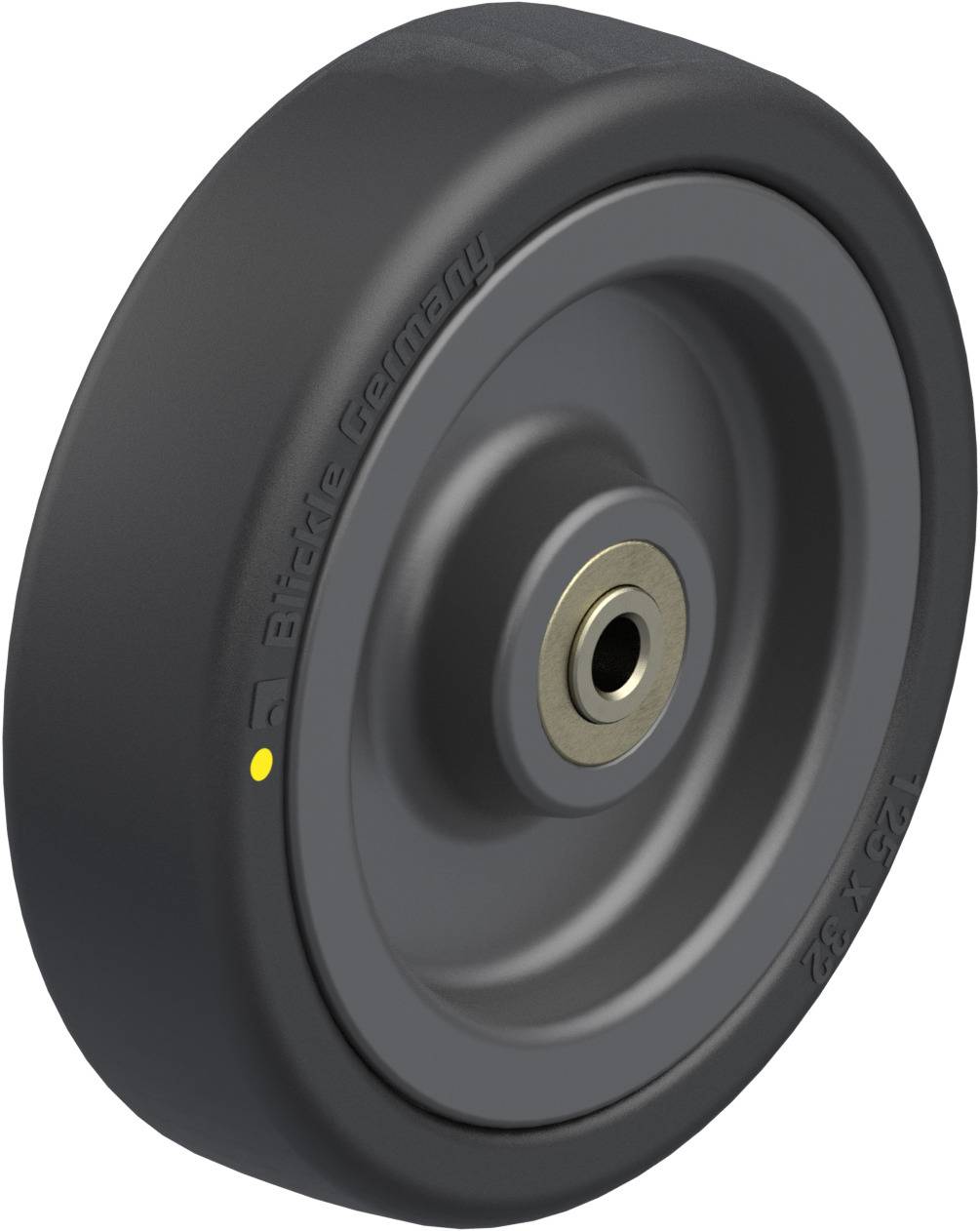 Black wheel with ball bearing, suitable for use with devices or furniture. 'Blickle Germany' inscription visible on the side.