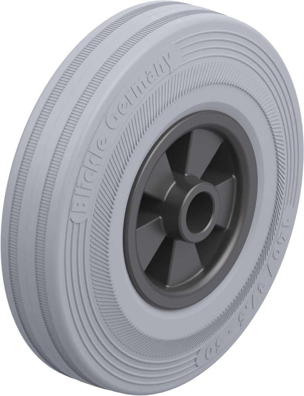 Grey spare wheel with a black rim interior. Text on the side reads 'Blickle Germany'. Suitable for vehicles or trolleys.